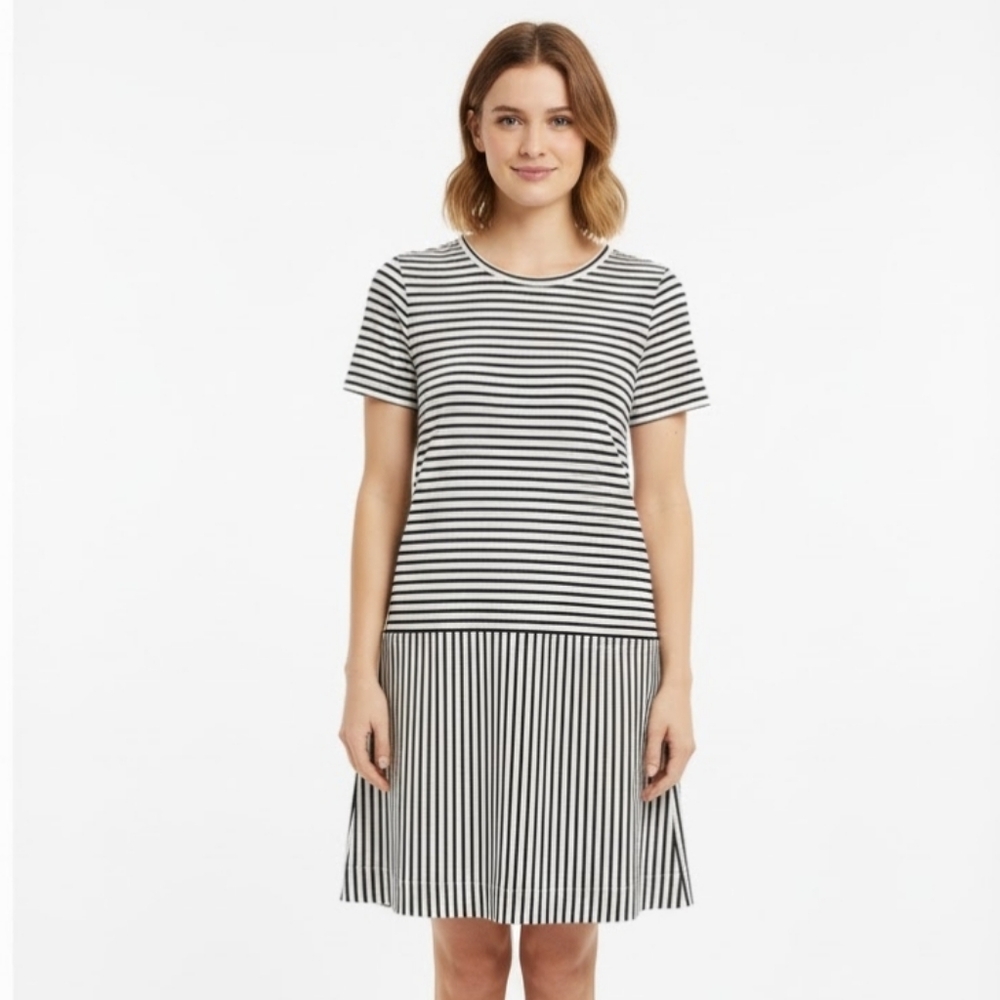 Madewell Women's Striped Cotton T-Shirt Dress Navy‎ White Medium Classic Casual